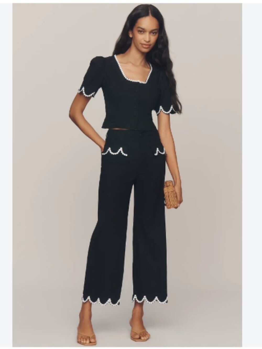 Maeve The Colette Scalloped Crop Wide-Leg Pants in Black – Size 27 – NWT